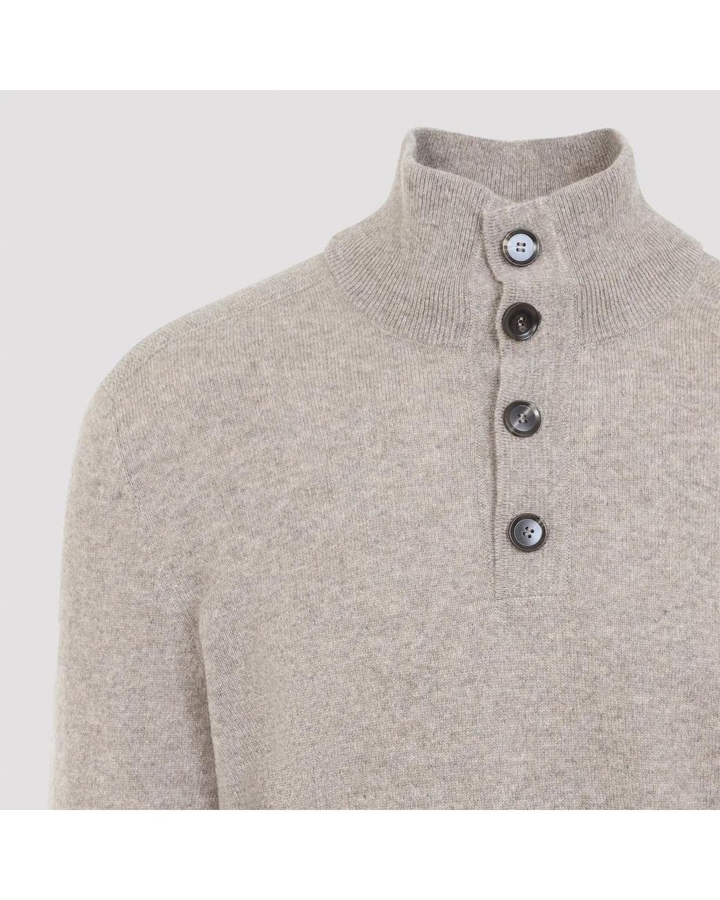 Brioni Gray Half-Button Up Sweater for men
