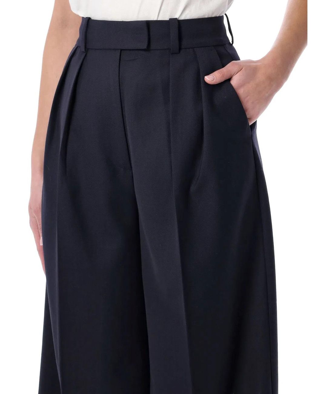Anine Bing Blue Lou Wool Blend Wide Trousers