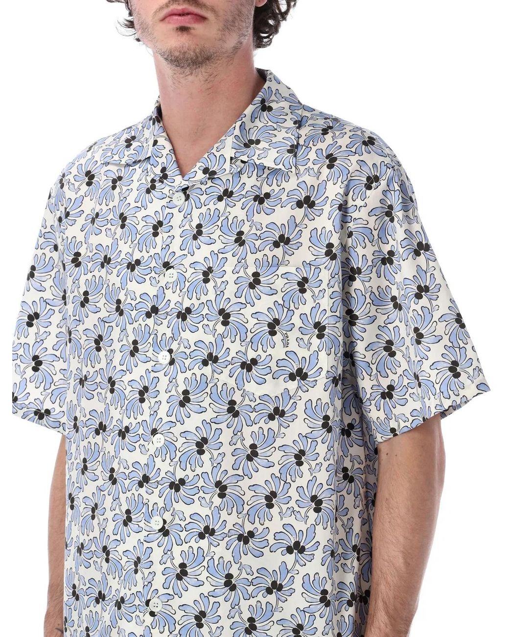 Prada Blue Freesia Printed Bowling Shirt for men