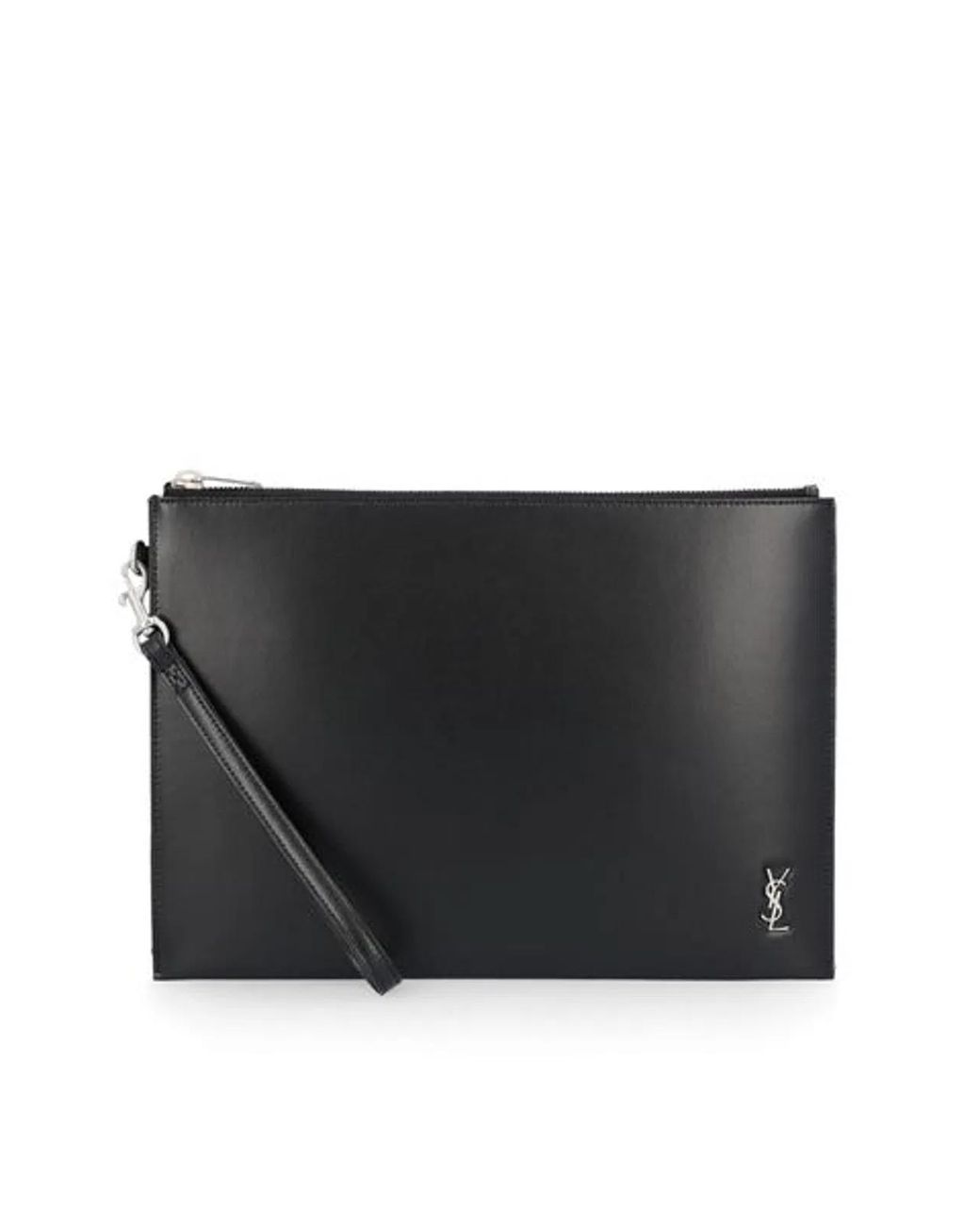 Saint Laurent Black Leather Monogram Clutch Bag for men