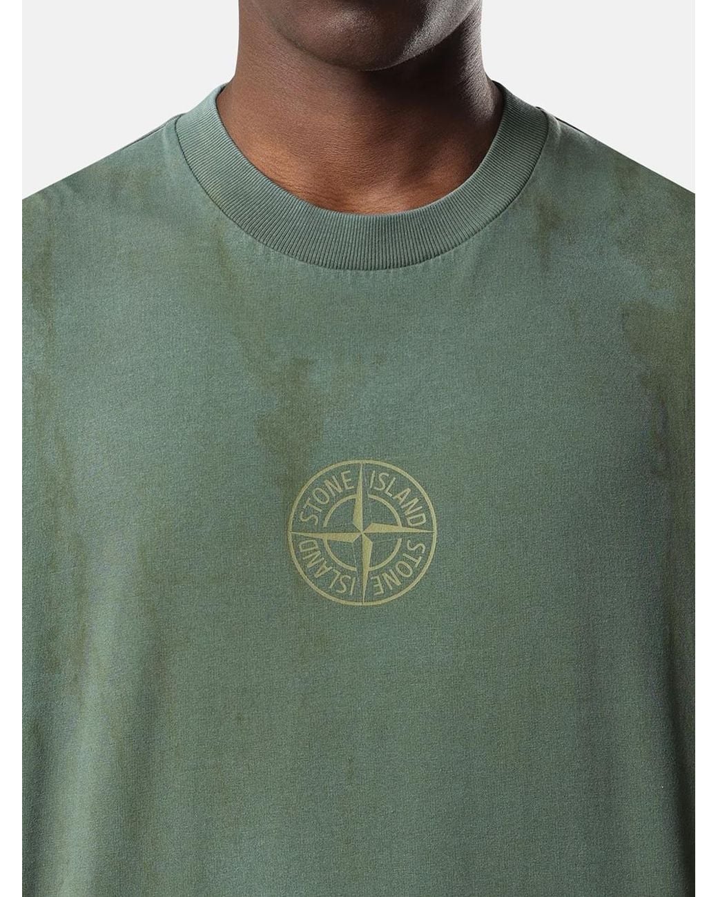 Stone Island Green T-Shirt Vestibilità Regular Con Stampa "Bark Tee" for men