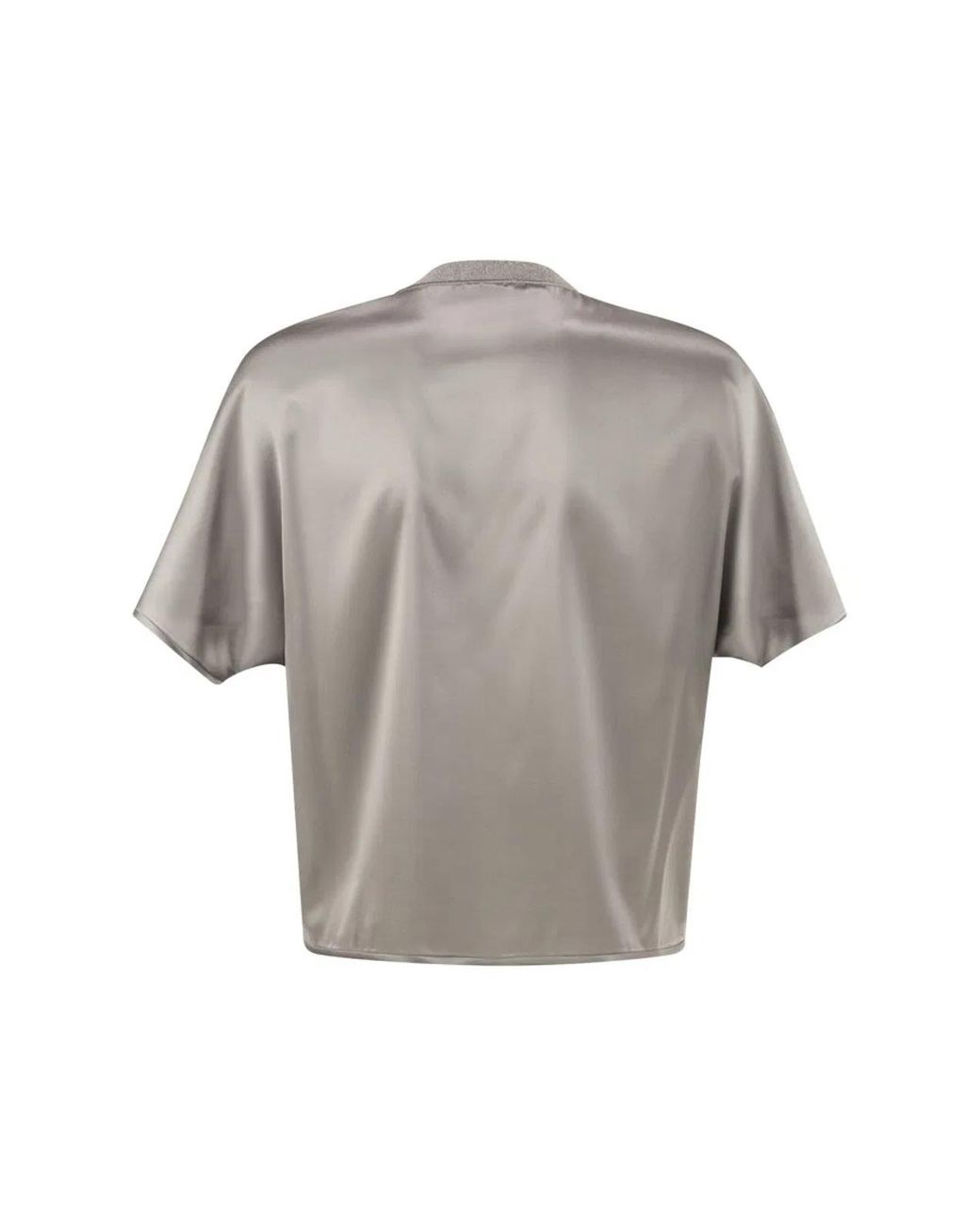 Peserico Gray Stretch Silk Blouse With Lurex Knit Neckline