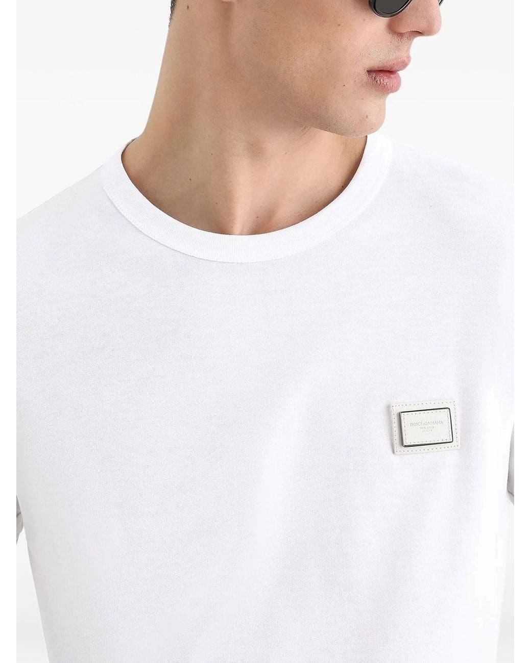 Dolce & Gabbana White Dolce & Gabbana Cotton T-Shirt With Logo Plaque for men
