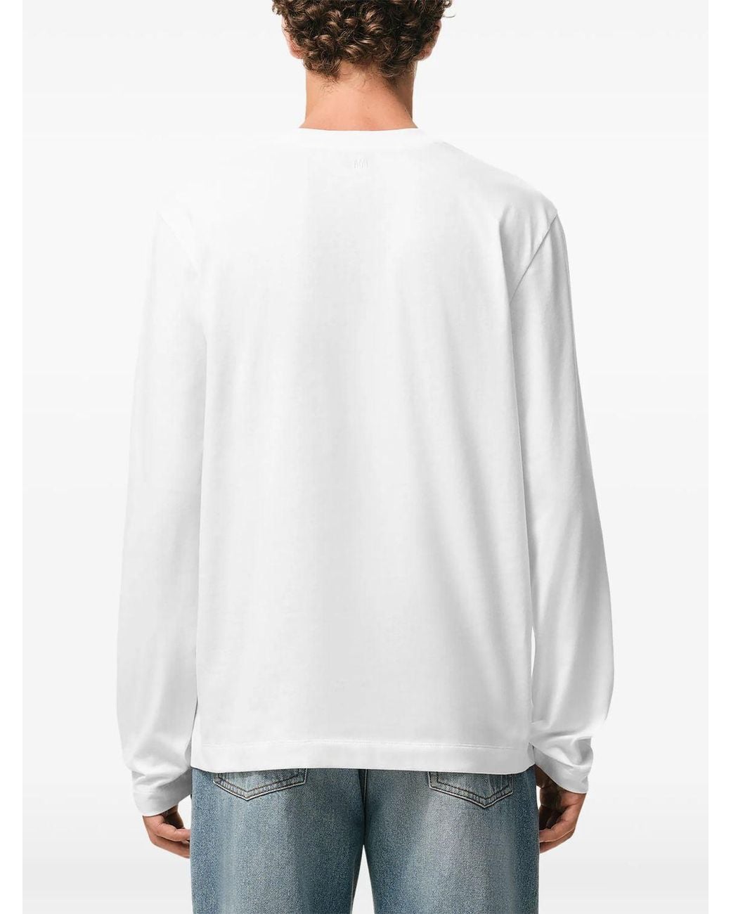 AMI White De Coeur Monogram Long-Sleeve Organic-Cotton T-Shirt