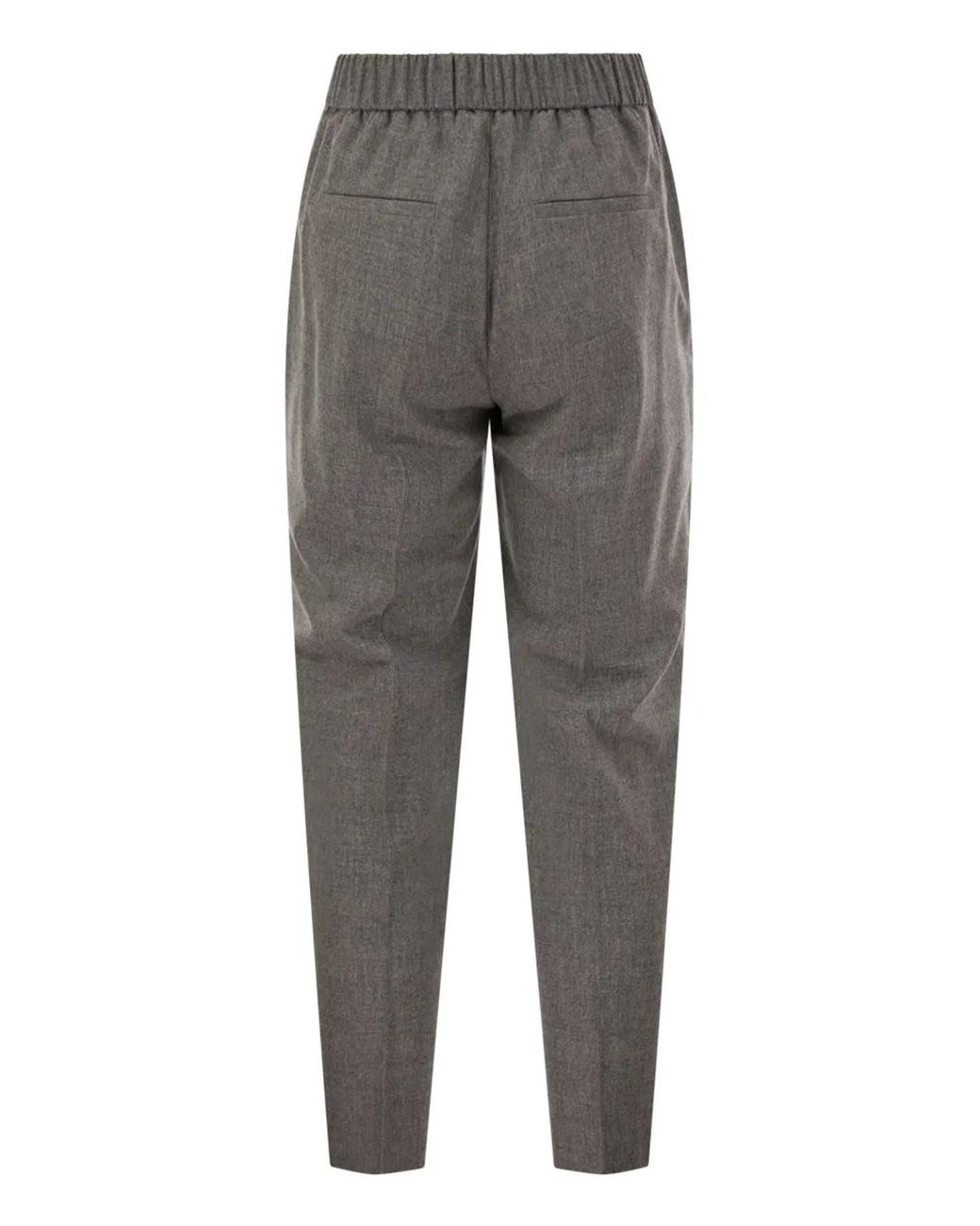 Peserico Gray Virgin Wool And Cashmere Tapered Trousers With Elasticated Waistband