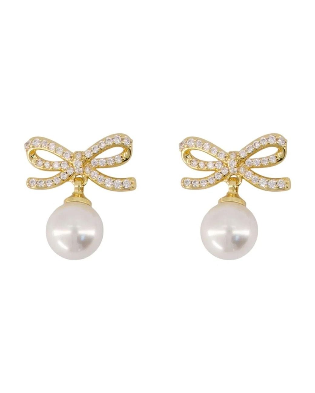 Self-Portrait Metallic Bow Pearl Earrings