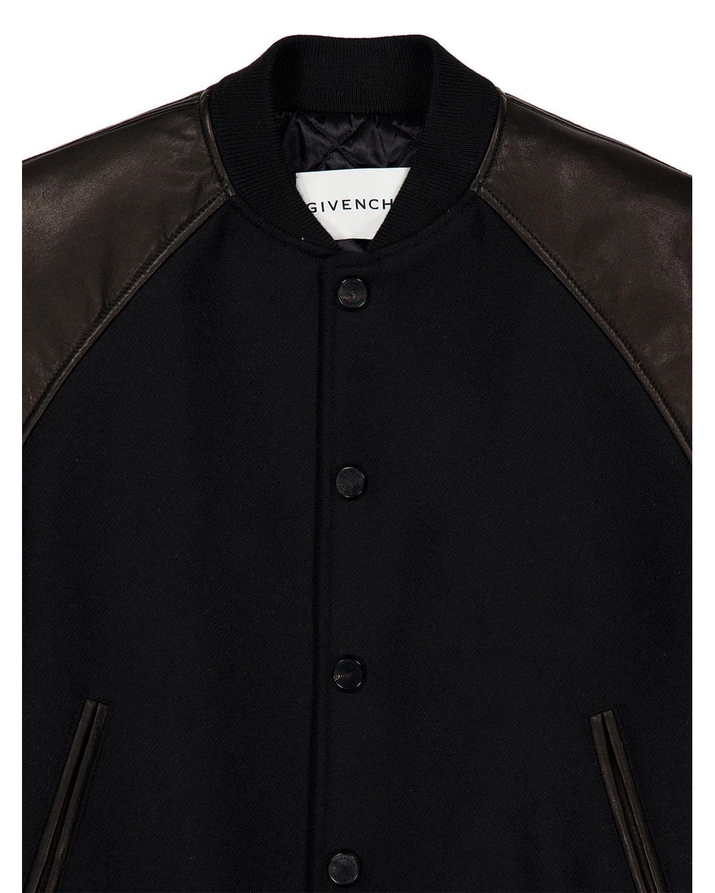 Givenchy Black Wool And Leather Bomber With Logo Patch for men