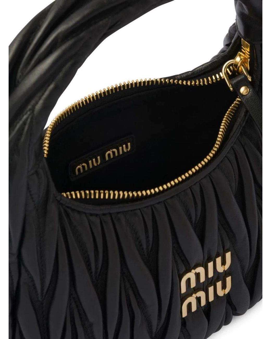 Miu Miu Black Wander Matelassé Nappa Leather Small Hobo Bag