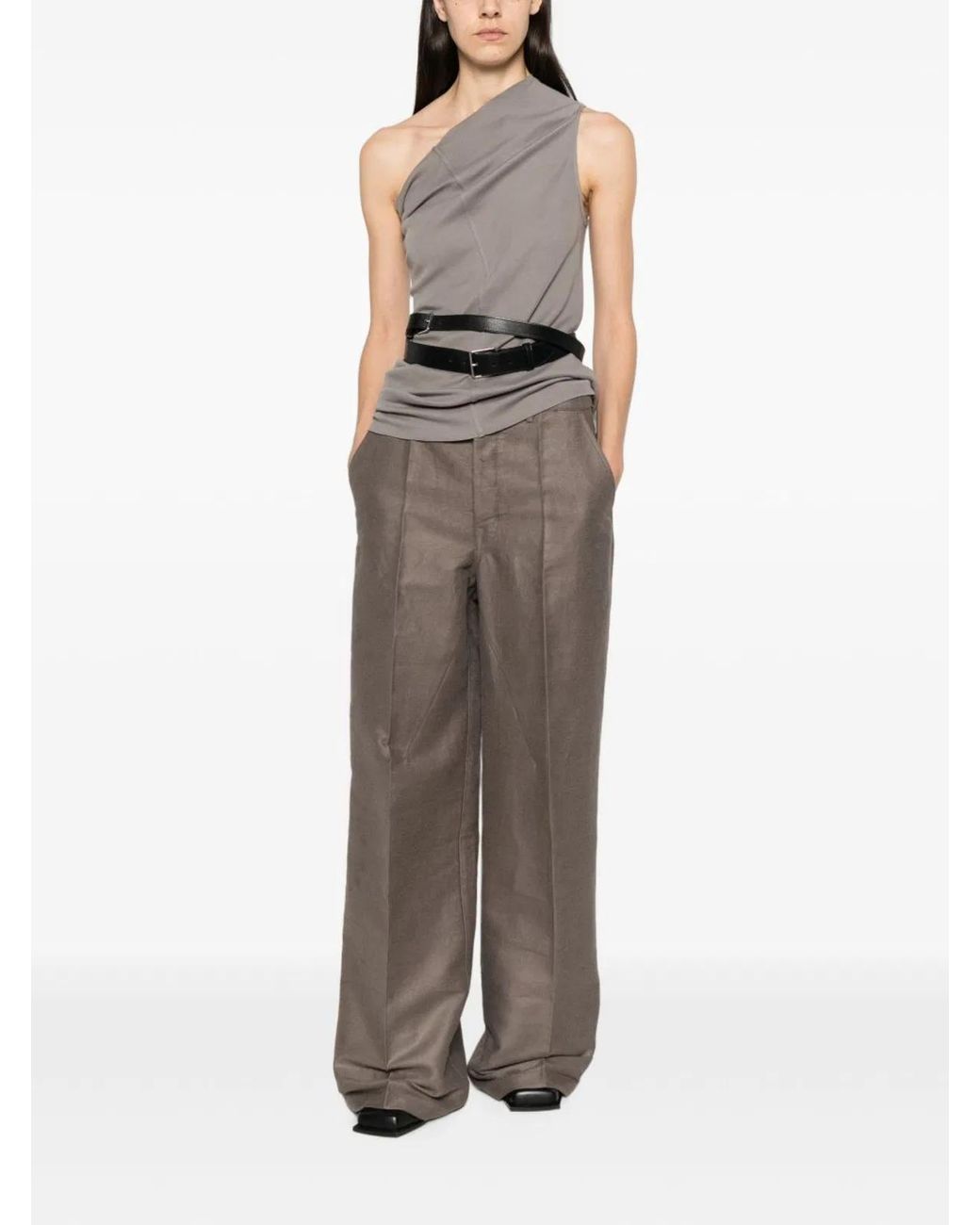Rick Owens Brown Cotton Blend Wide-Leg Trousers
