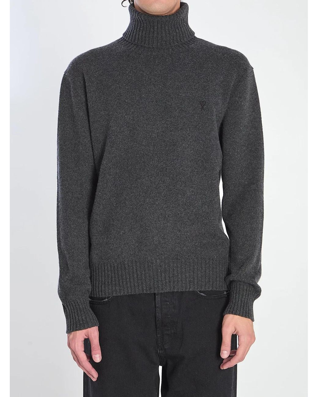 AMI Gray Ami De Coeur Turtleneck Sweater for men
