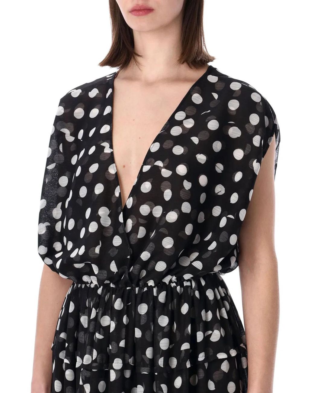 Dries Van Noten Black Polka Dot Ruffle Midi Dress