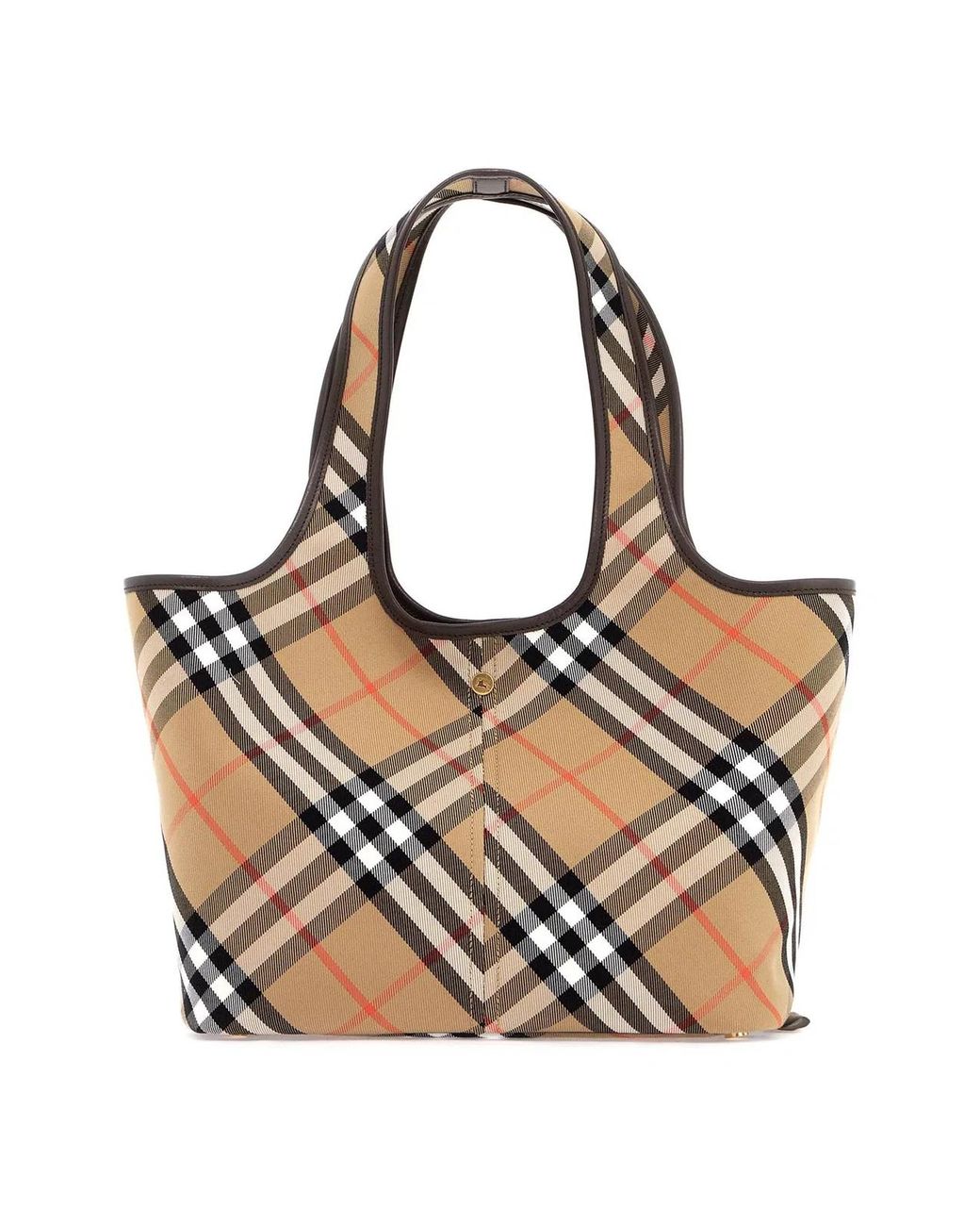 Burberry Natural Elegant Check Mini Tote With Calfskin Accents 41X14X26 Cm