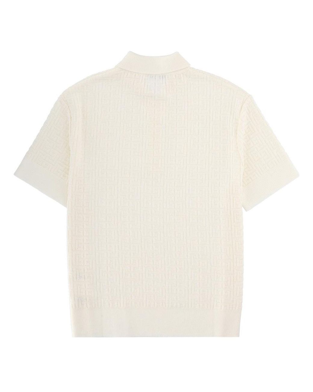 Balmain White Monogram Jacquard Polo Shirt for men