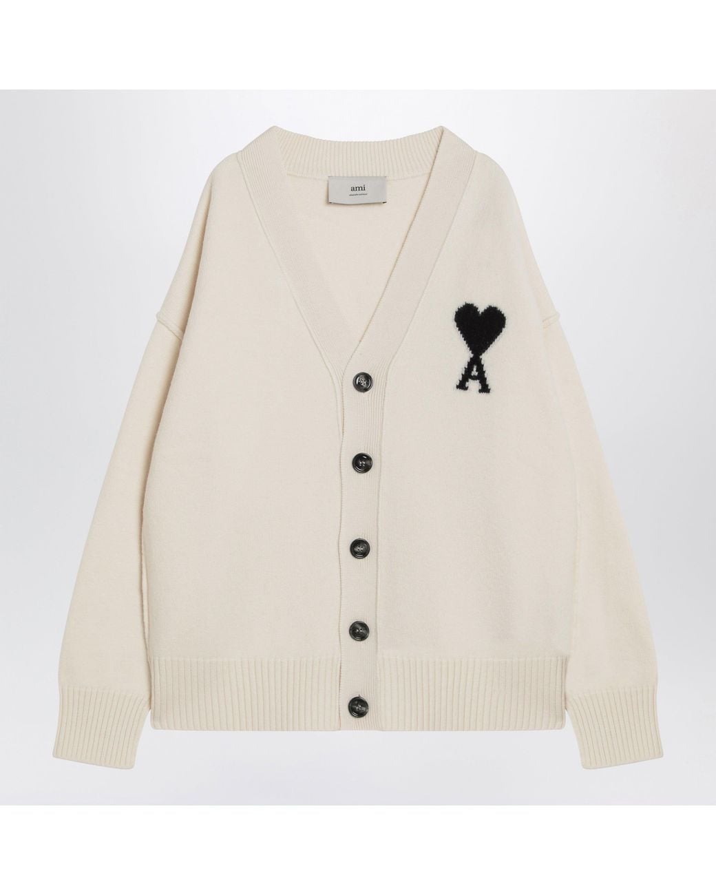 AMI Natural Ami De Coeur Wool Cardigan for men
