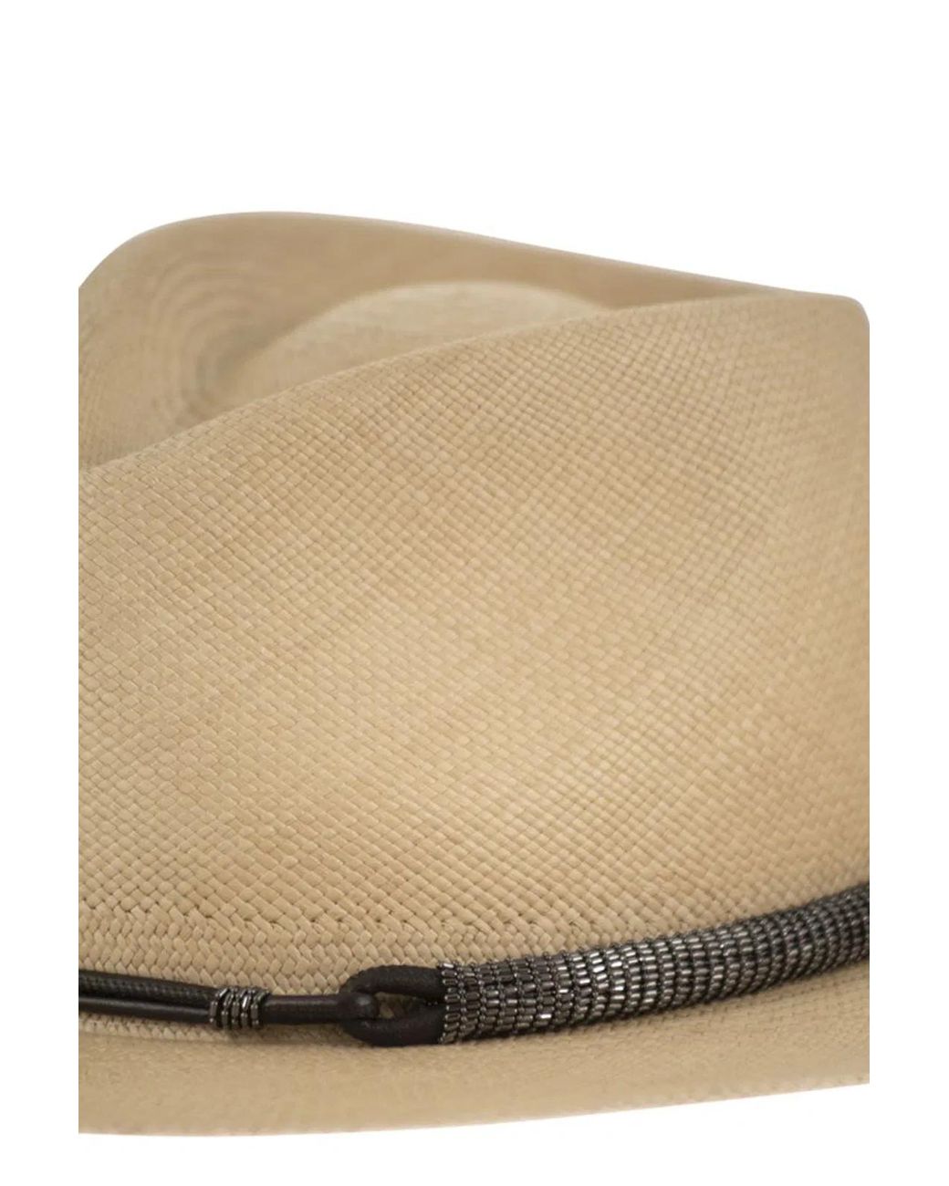 Brunello Cucinelli Natural Straw Fedora With Precious Leather Band