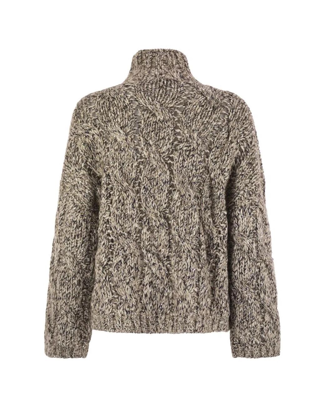 Brunello Cucinelli Brown Soft Wool, Cashmere And Mohair Turtleneck Sweater With Braided Design