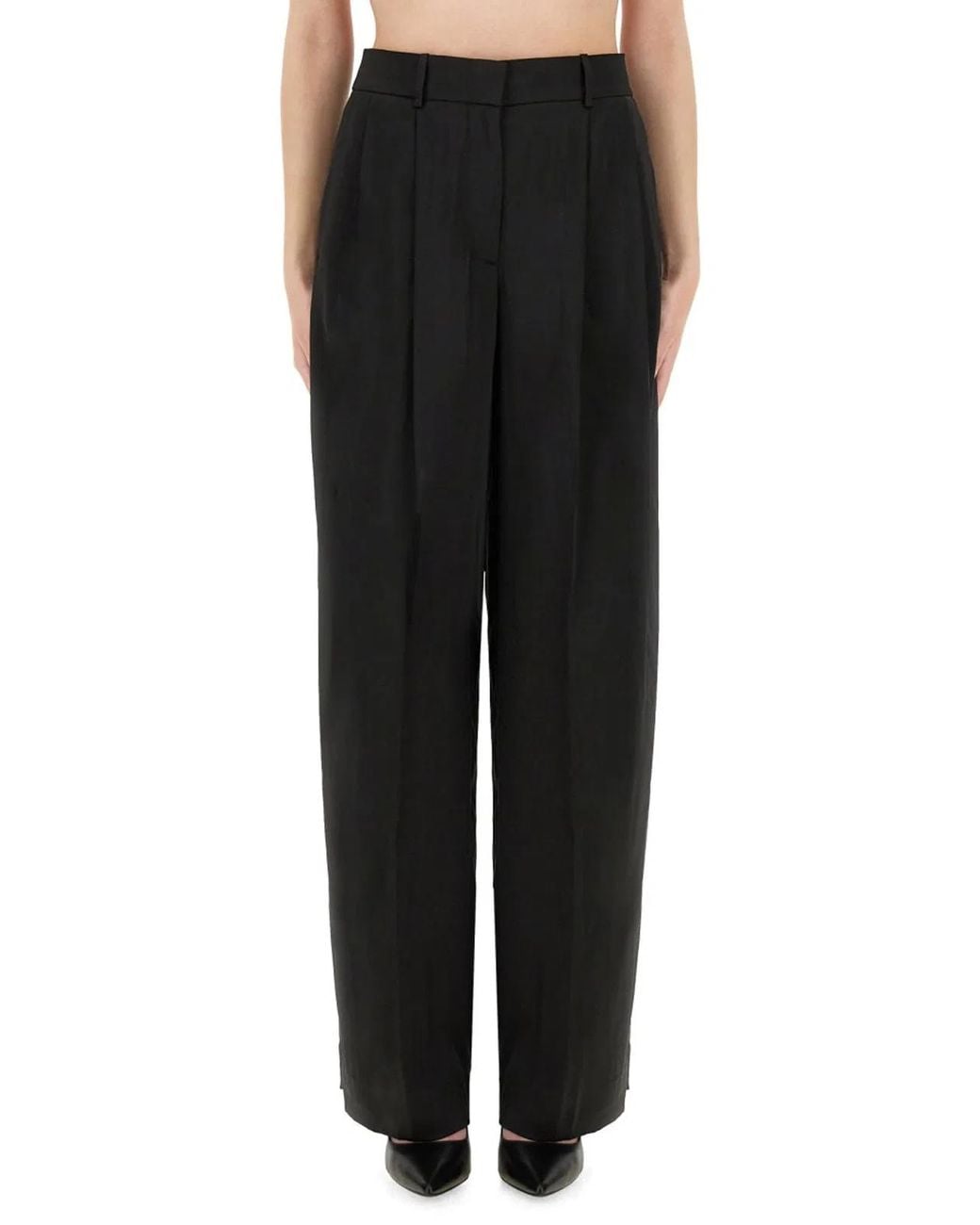 MICHAEL Michael Kors Black High-Waisted Wide Leg Pants With Pleated Front