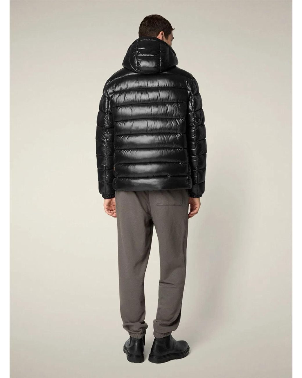 Save The Duck Black Florian Down Jacket With Lacquered Finish And Removable Hood for men