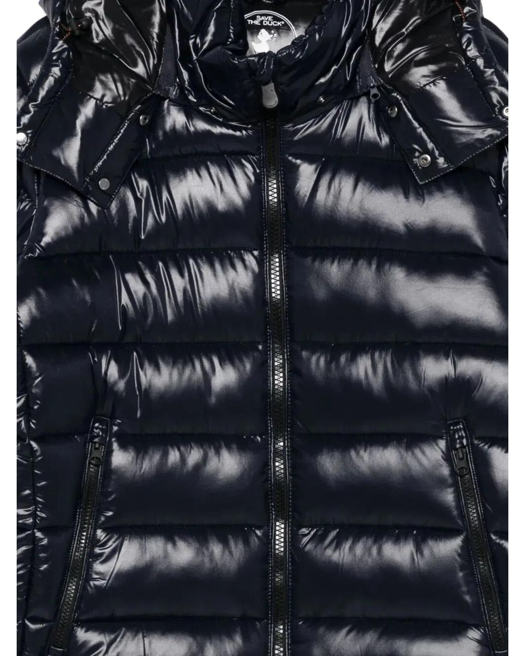 Save The Duck Blue Florian Down Jacket With Lacquered Finish And Removable Hood for men