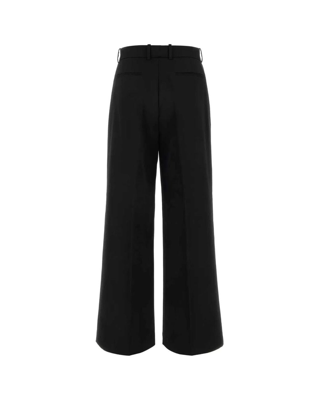 Lanvin Black Wide Leg Wool Trousers With Central Pleat