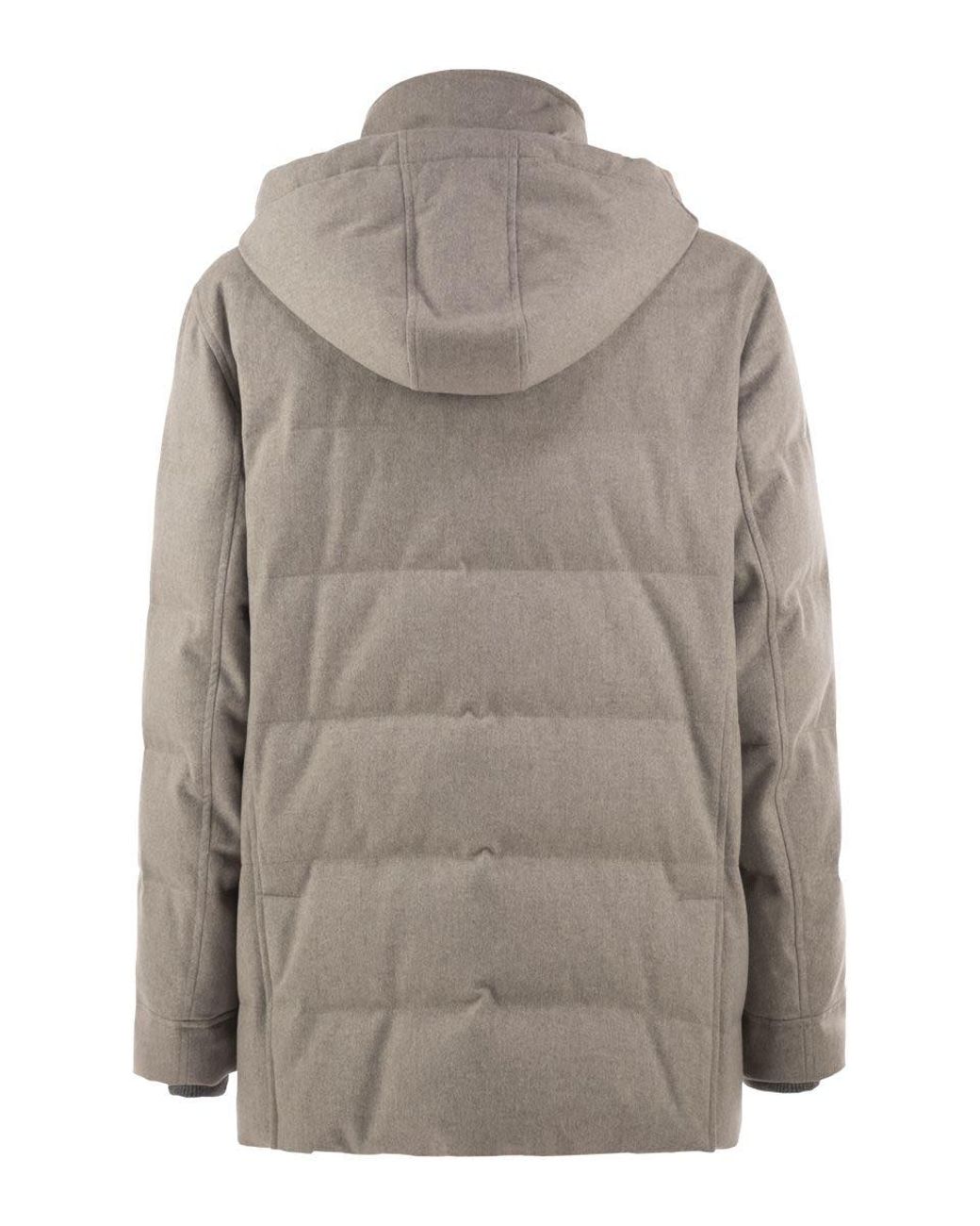 Brunello Cucinelli Gray Wool Down Jacket With Detachable Hood for men