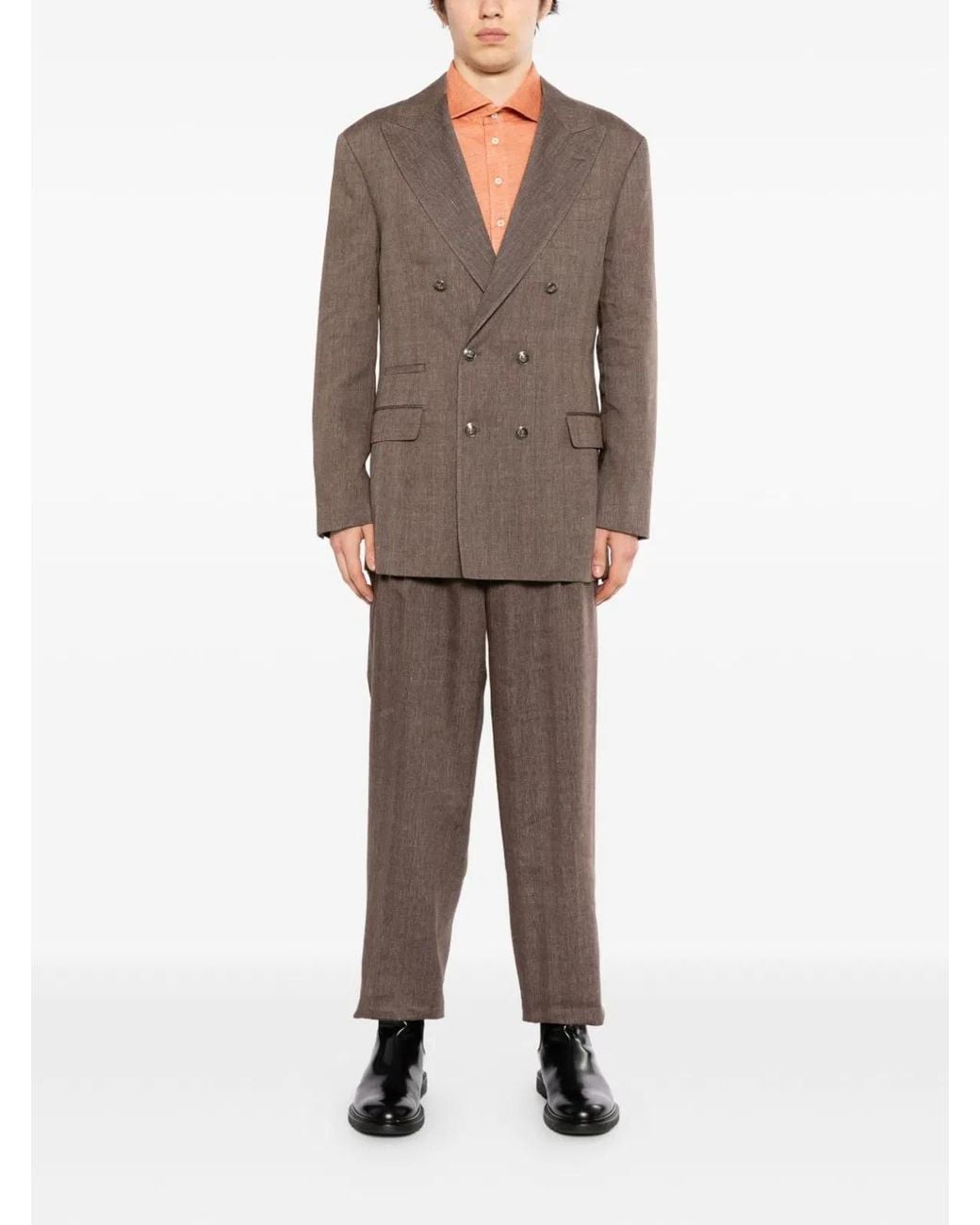 Brunello Cucinelli Brown Linen Wool Coat for men