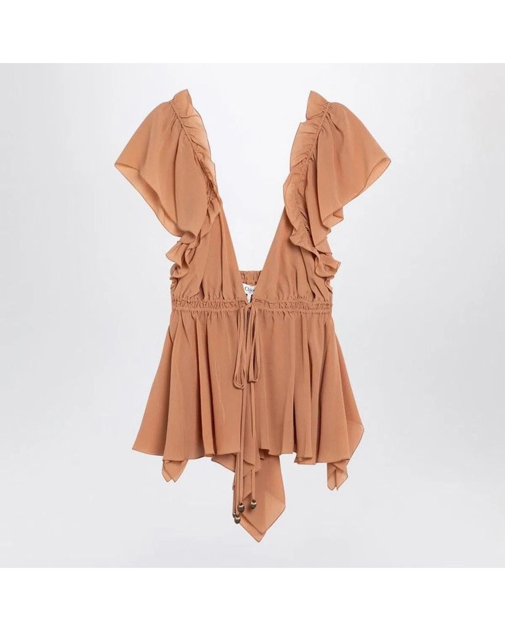 Chloé Brown Ruffled Silk Drawstring Blouse