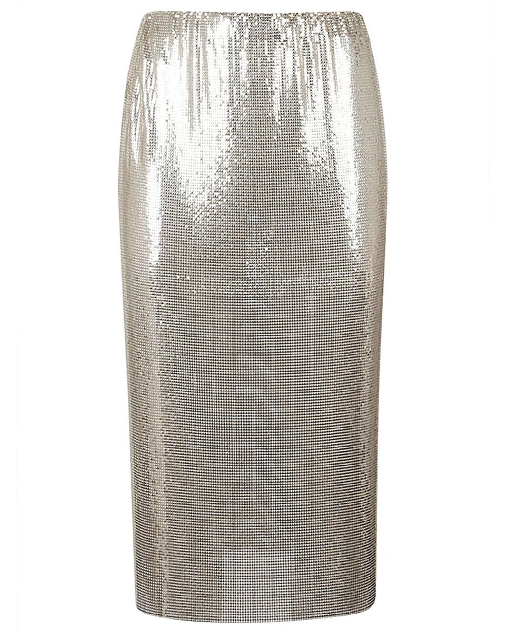Max Mara Gray Metallic Knit Midi Skirt