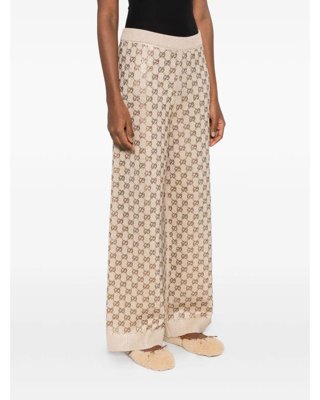 Gucci Natural Embellished Wool Blend Joggers
