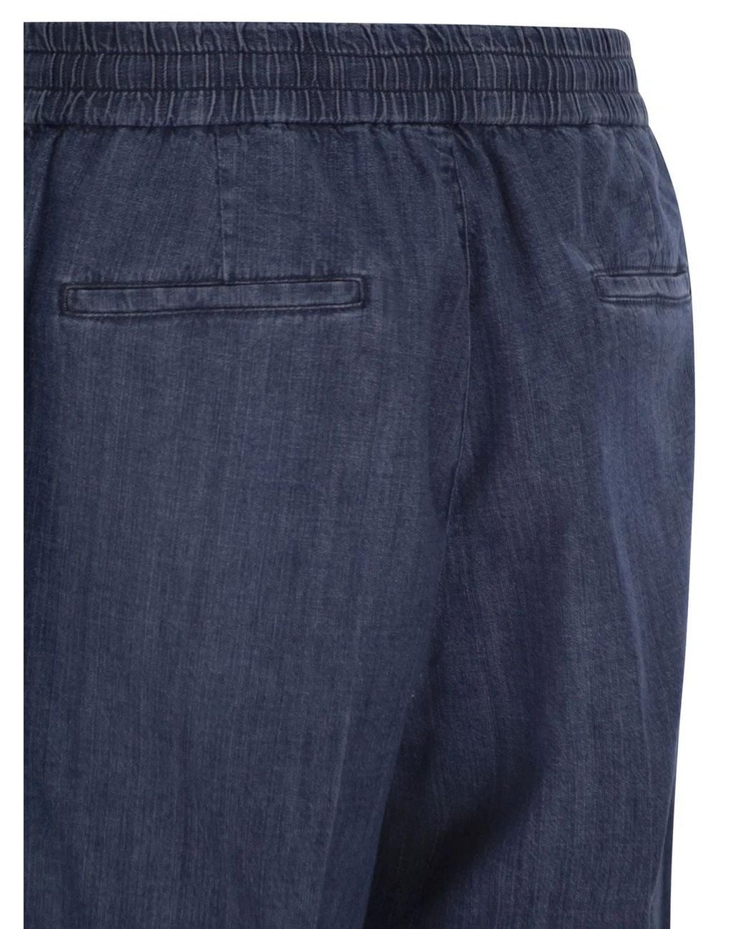 Brunello Cucinelli Blue Lightweight Denim Trousers With Drawstring And Double Pleats for men