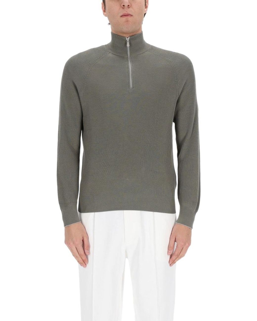 Brunello Cucinelli Gray Shirt With Zip for men