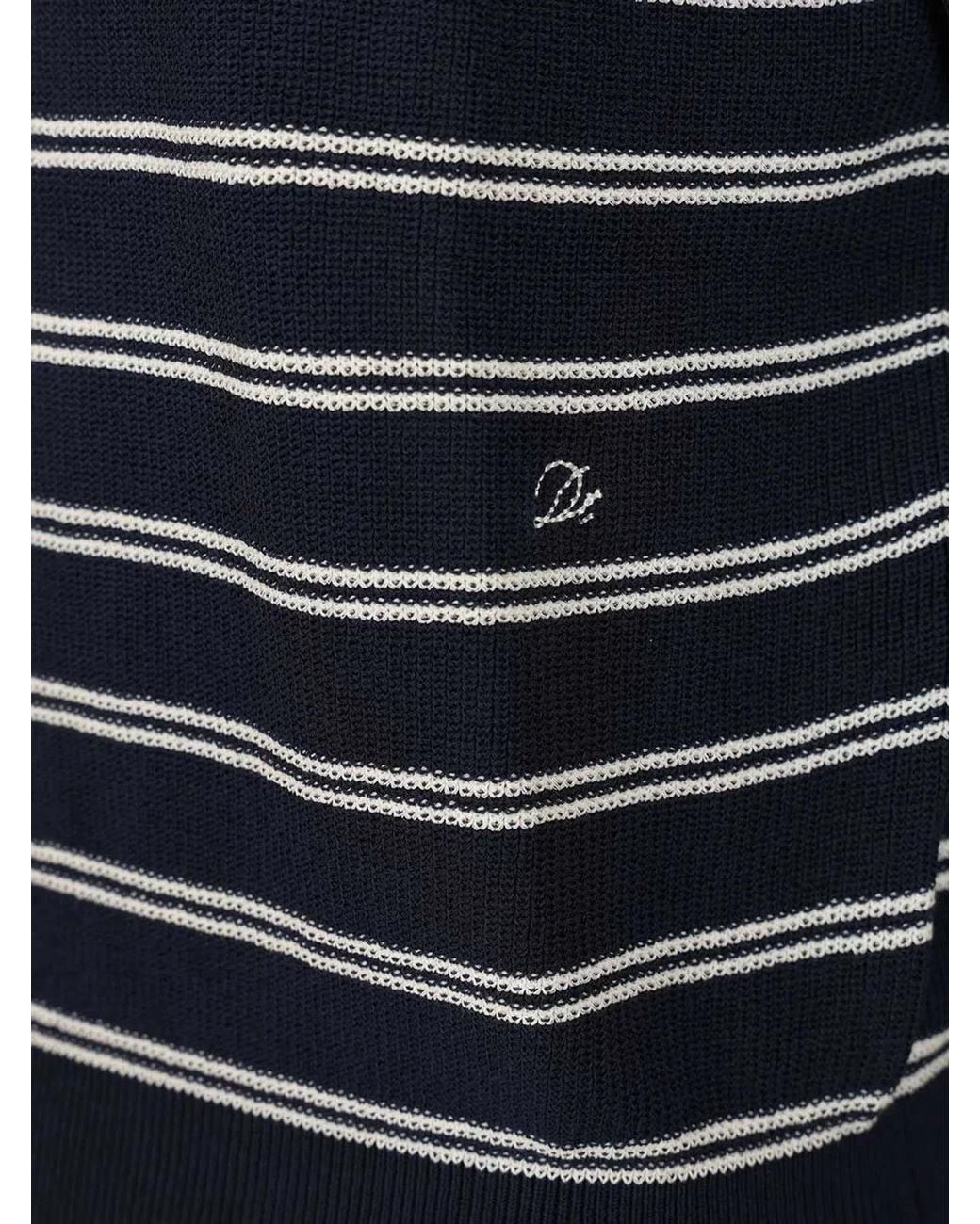 DUNST Blue Cotton Blend Striped Polo Shirt