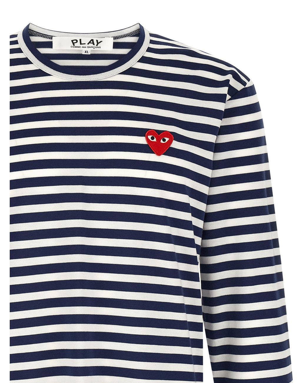 COMME DES GARÇONS PLAY Blue Striped T-Shirt With Heart Patch for men