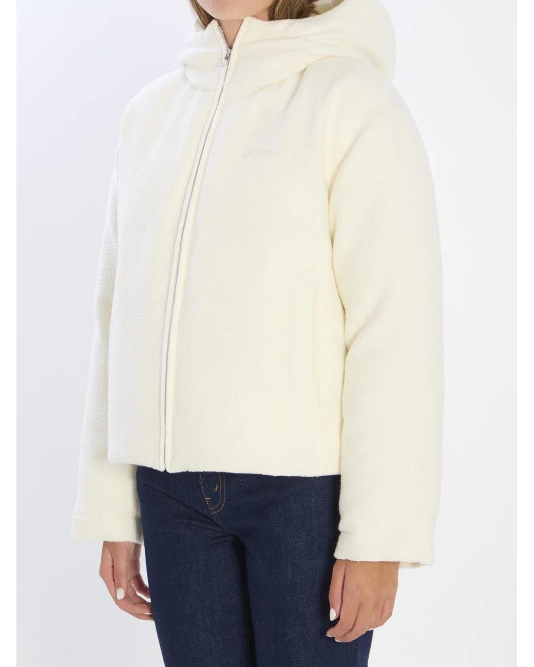 Gucci White Wool-Blend Bomber Jacke