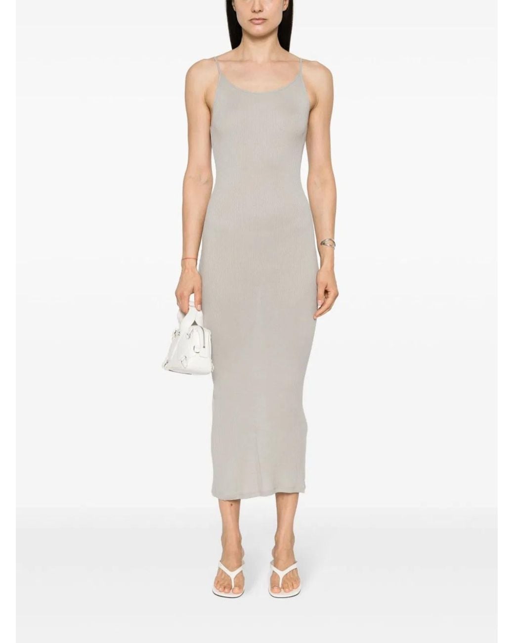 Majestic White Ribbed Viscose Long Dress