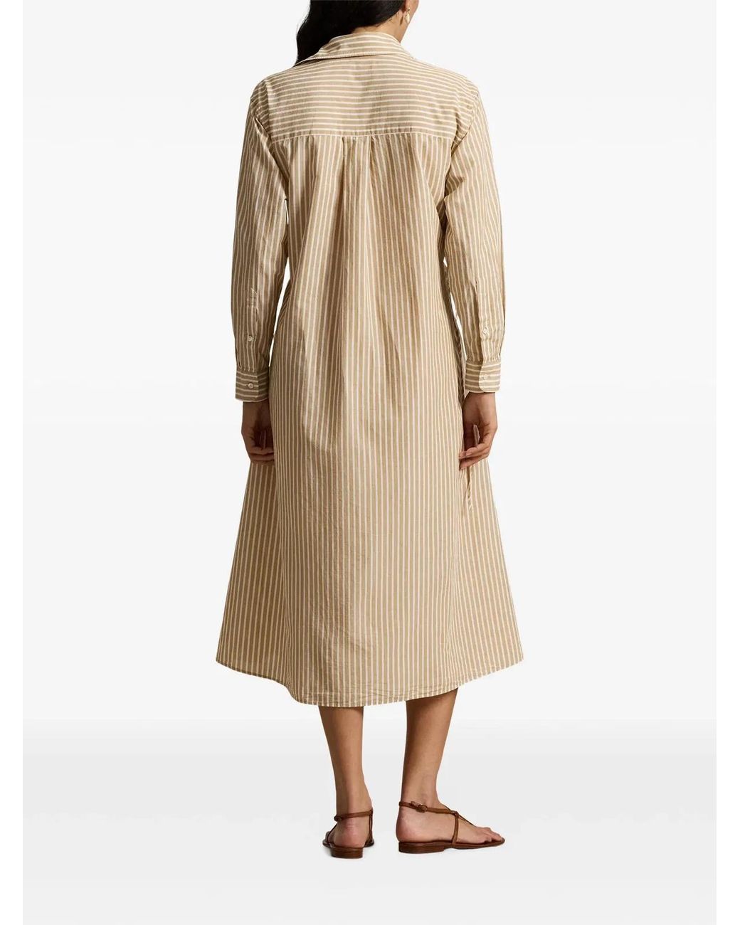 Polo Ralph Lauren Natural Striped Linen Cotton Shirt Dress With Drawstring