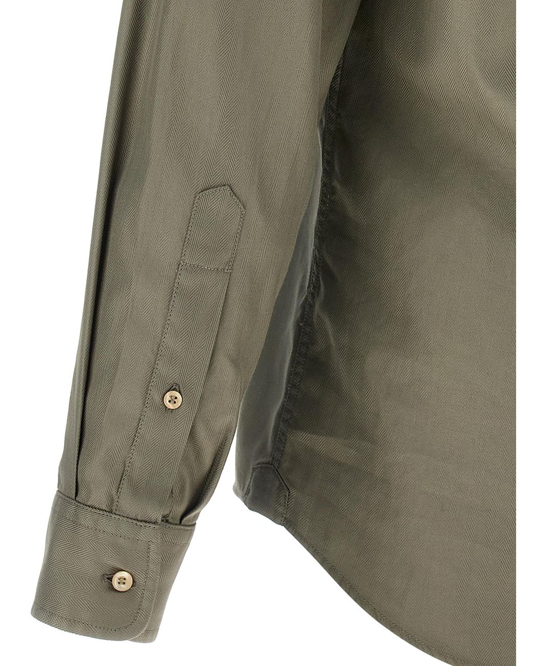 Brunello Cucinelli Green Cotton Chevron Shirt for men