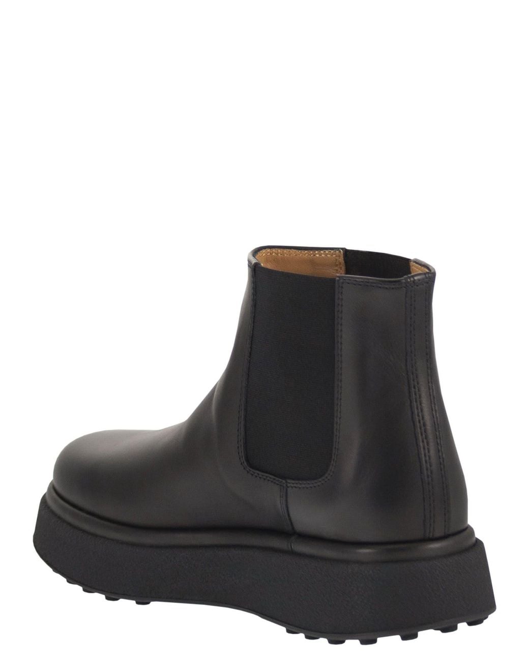 Tod's Black Leather Chelsea Boots With Raised Rubber Sole