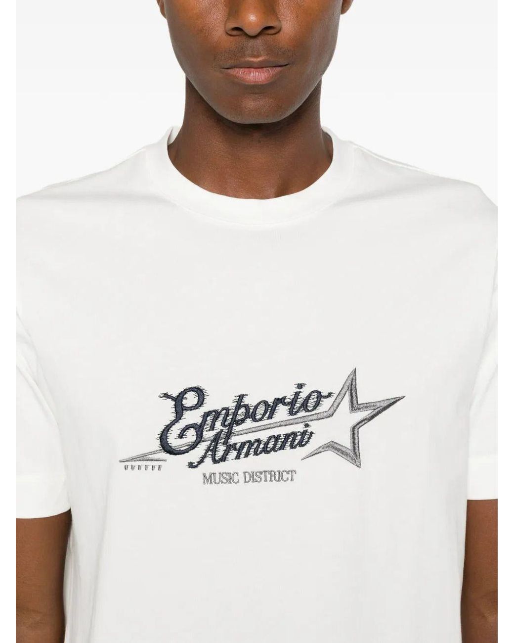 Emporio Armani White T-Shirt With Embroidered Logo for men
