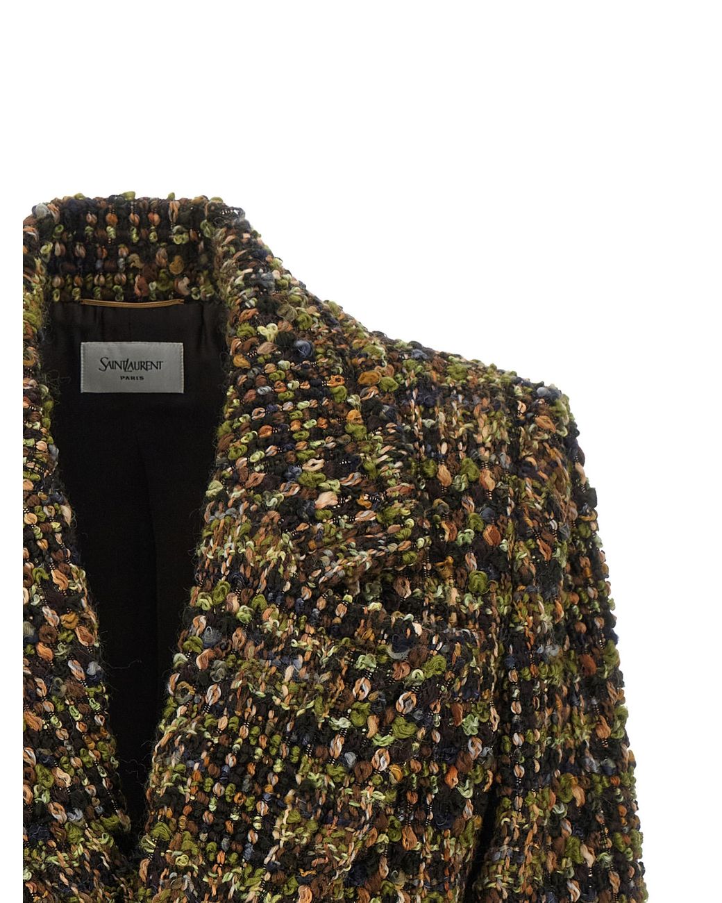 Saint Laurent Green Bouclé Tweed Blazer