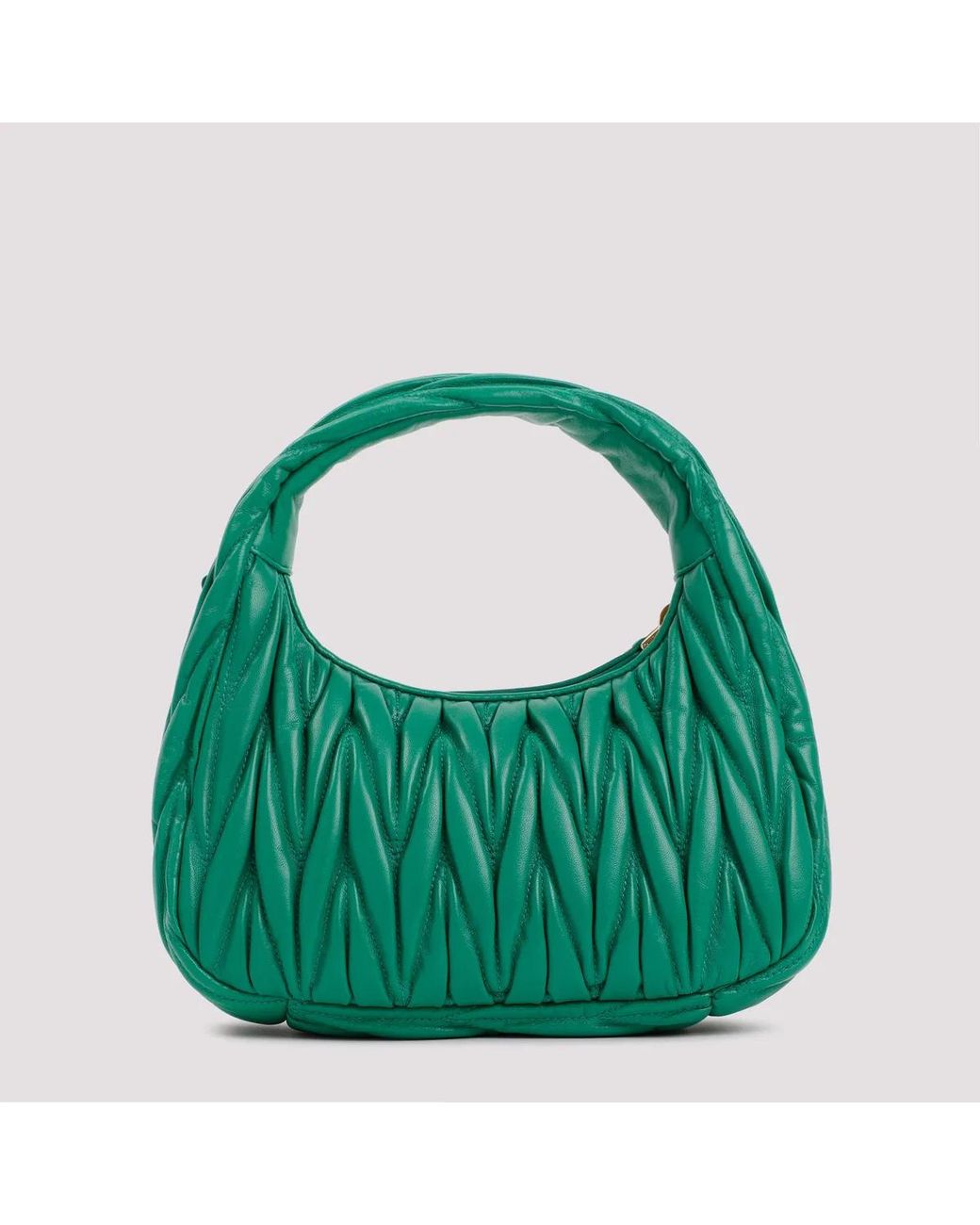 Miu Miu Green Mango Leather Miu Wander Matelassé Hobo Bag