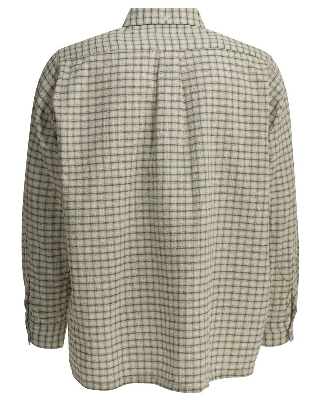 Beams Plus Gray Open Bd Sucker Cotton Linen Casual Shirt for men