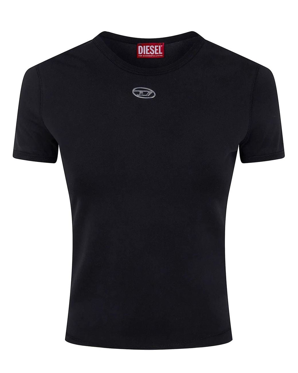 DIESEL Black Slim T-Shirt With Metallic Oval D