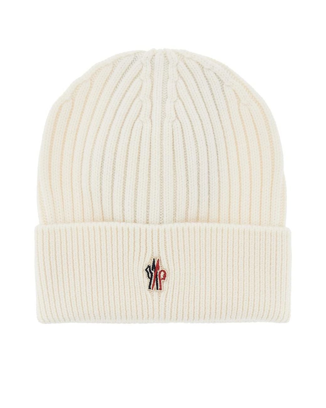 Moncler Natural Logo Patch Wool Beanie Hat for men