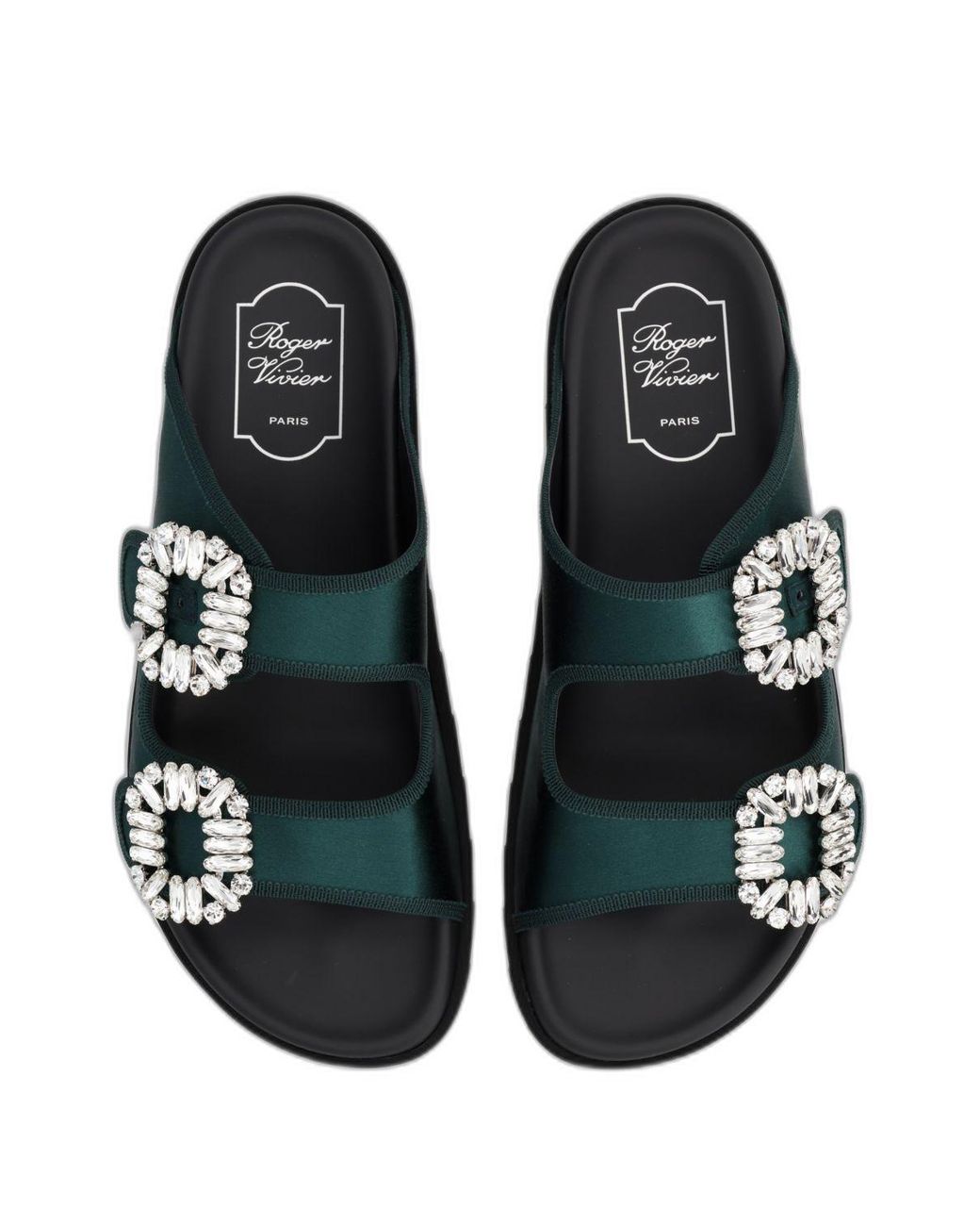 Roger Vivier Black Slidy Viv Sandals With Strass