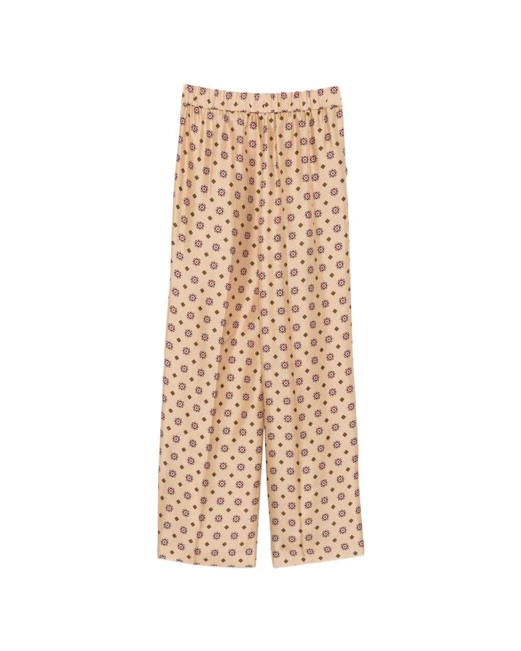 Alberto Biani Natural Printed Silk Trousers