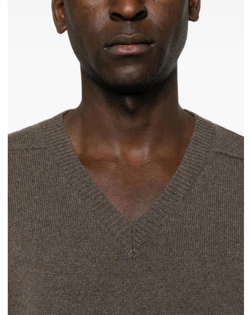 Rick Owens Brown V-Neck Sweater for men
