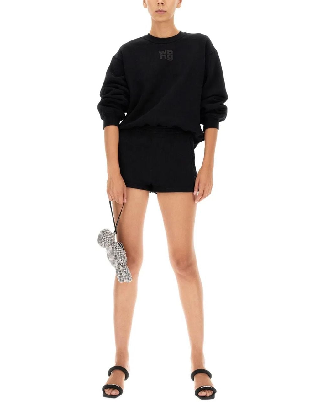 T By Alexander Wang Black Shorts With Embossed Logo