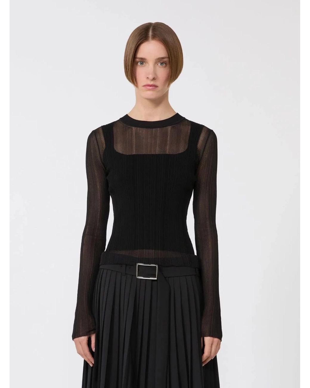Max Mara Black Polyester Elastane Turtleneck Top