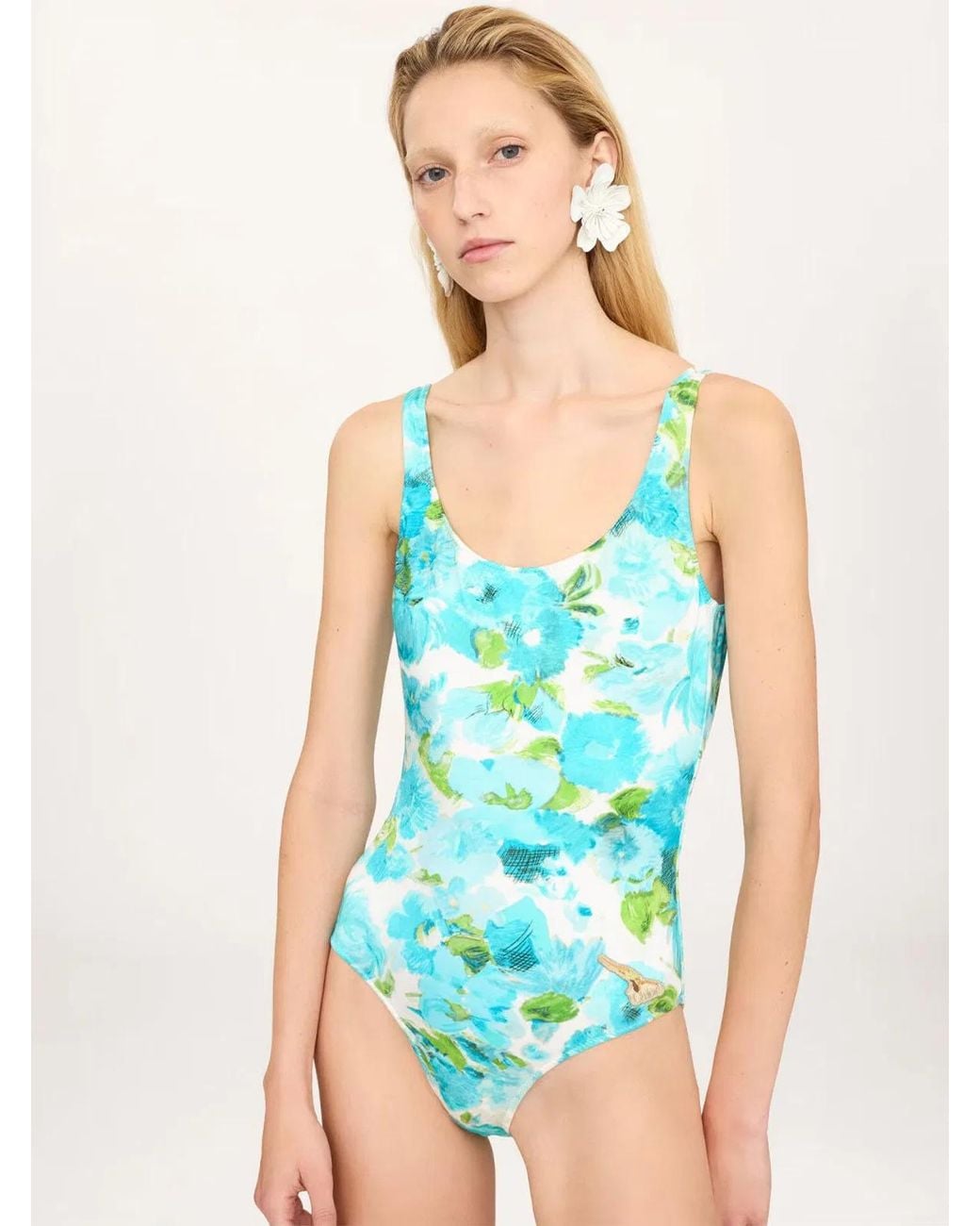 Chloé Blue Aqua Flower-Print One-Piece Swimsuit